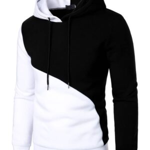 men long sleeve casual color block two tone drawstring hoodie, for fall